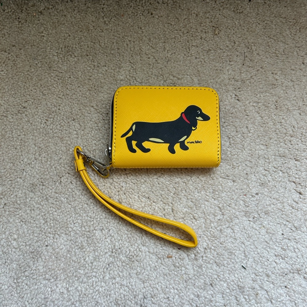 Marc Tetro Dachshund Dog Zip Wallet/Coin Purse - Yellow/Black W/Striped Interior